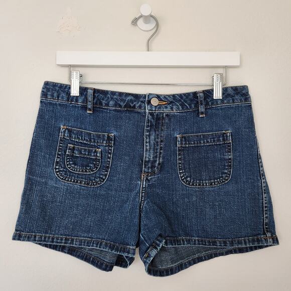 Y2K Old Navy Blue Jeans Mid Rise Denim Shorts 100% Cotton Utility Pockets 6/8 - Picture 1 of 8